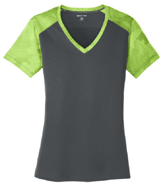 Full customized design :Ladies CamoHex Colorblock V-Neck Tee - Design Online or Buy It Blank